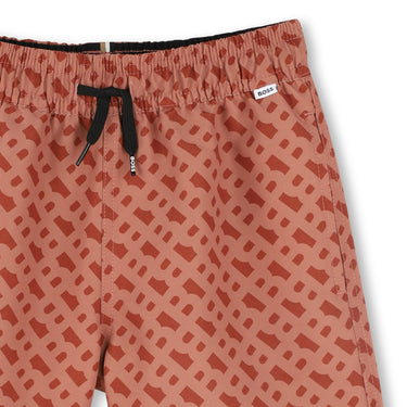 BOSS Traje de baño para niño y adolescente tipo short ajustable all over print, tonos rojos